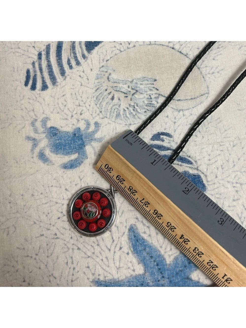 Brighton Pagoda Necklace Leather Cord Chain Silver Plated Red Green Medallion - Picture 7 of 13